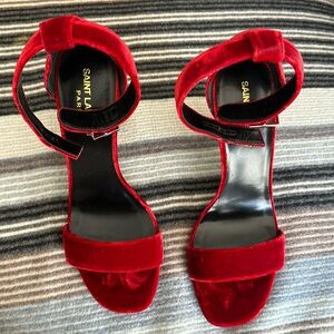 YSL red velvet heels